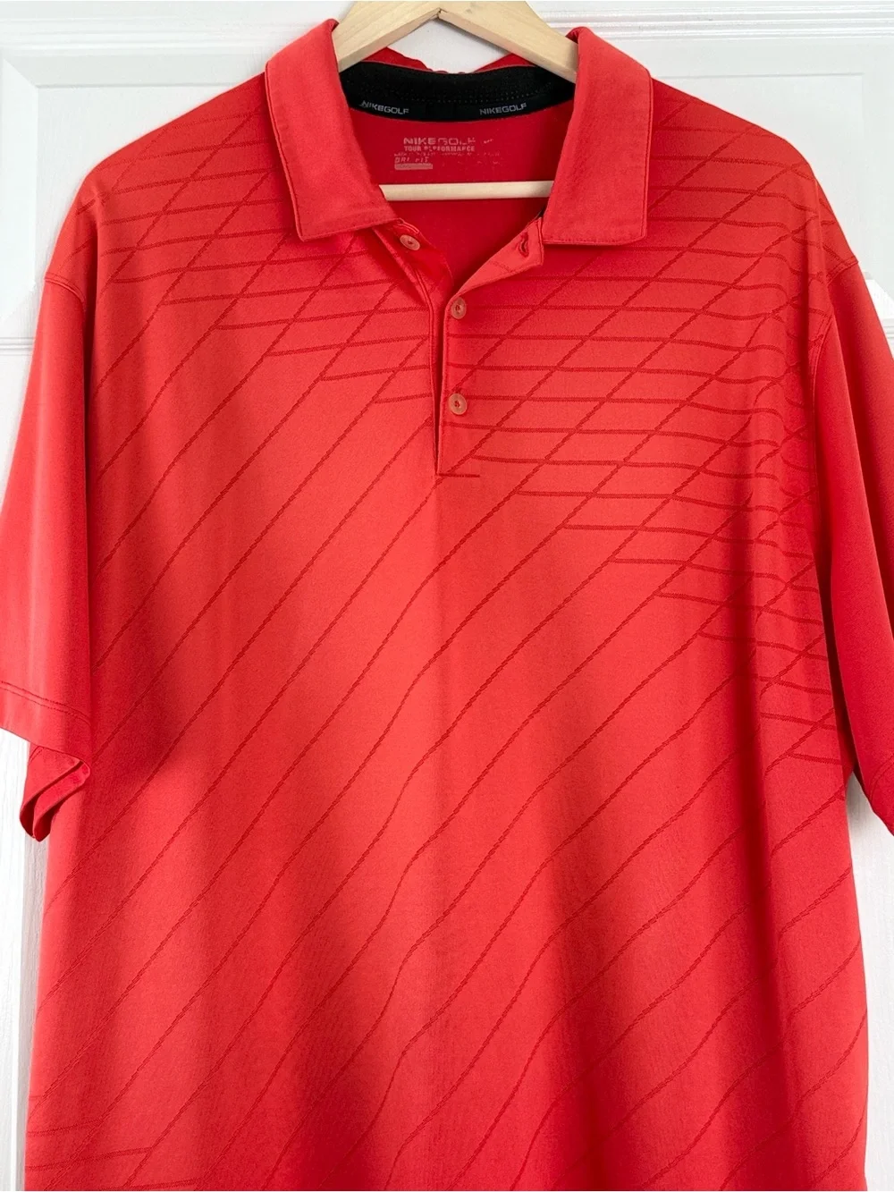 Nike Golf Dri-Fit Coral Red Polo with Subtle Diagonal Texture 2X